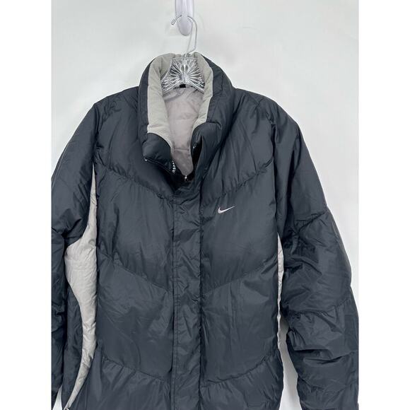Vintage Nike Men's Full-Zip Down Puffer Jacket Swoosh Logo Black Gray Size Large - Picture 3 of 7